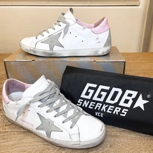 Authentic GGDB Superstar Baby Pink Cracked Leather Tab Grey Star Size 37